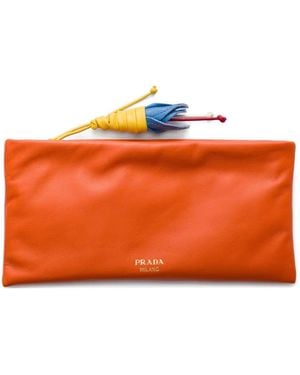 Prada Nappa Leather Zipper Pouch - Orange