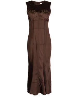 Marine Serre Moonogram-Jacquard Sleeveless Midi Dress - Brown