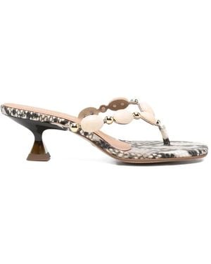 Pedro Miralles Snake-Effect Bead-Embellished Sandals - White