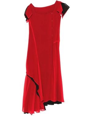Yohji Yamamoto Vestido drapeado con cuello cuadrado - Rojo