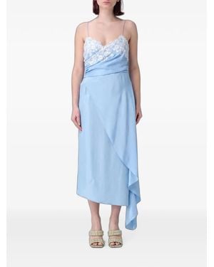 Moschino Lace-Trim Asymmetric Maxi Dress - Blue