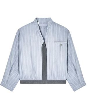 Giorgio Armani Pinstripe-Print V-Neck Jacket - Blue