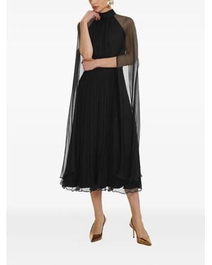 Framboise Belona Cape-Detail Pleated Silk Midi Dress - Black