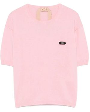 N°21 Logo-Patch Short-Sleeve Sweater - Pink