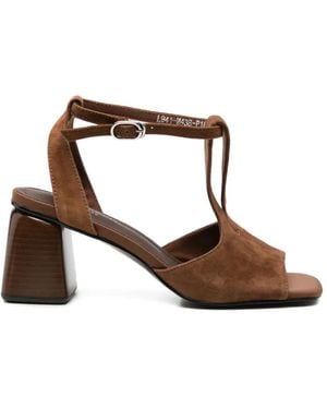SERGIO MORETTI FIRENZE Suede T-Bar Sandals - Brown