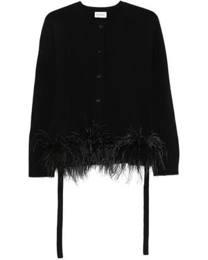 P.A.R.O.S.H. Feather-Trim Cardigan - Black