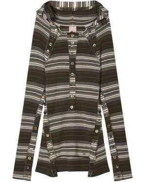 Miss Sixty Hooded Striped Button Top - Green