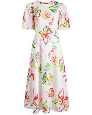 Olivia Rubin Abito Midi A Fiori - Bianco