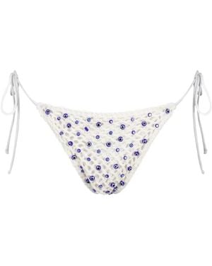 Leslie Amon Bragas De Bikini Micro Eye Con Cuentas - Blanco