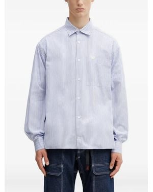 Filling Pieces Vertical-Stripe Logo-Embroidered Shirt - Blue