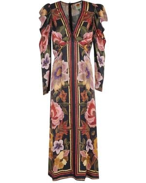 FARM Rio Ruffled Floral Midi Dress - Black