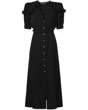 Alessandra Rich Ruffled Silk-Jacquard Midi Dress - Black