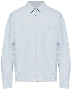 Stone Island Zip-Up Chest-Pocket Shirt - Blue
