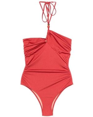 Anjuna Bead-Embellished Ruched Swimsuit - Red