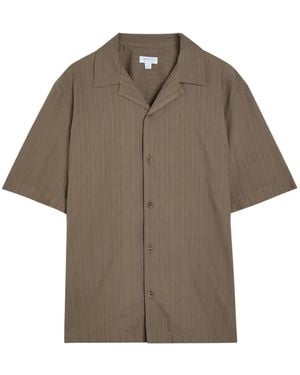 Sunspel Stripe-Pattern Camp-Collar Shirt - Grey
