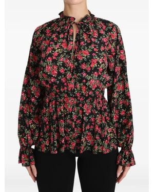 Dolce & Gabbana Floral-Print Ruffled Blouse - Black