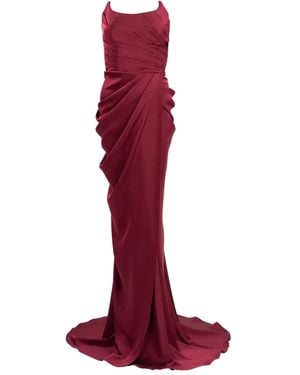 Ana Radu Ruched Side-Slit Maxi Dress - Red