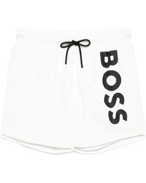 BOSS Logo Print Swim Shorts - White