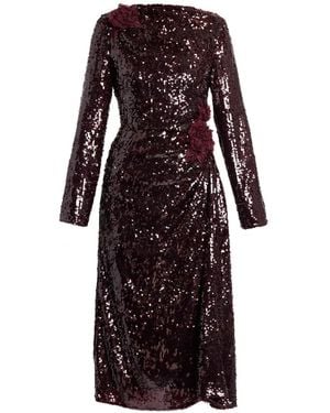 Erdem Sequin-Embellished Floral-Detail Midi Dress - Red