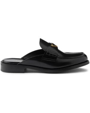 Prada Brushed Leather Mules - Black