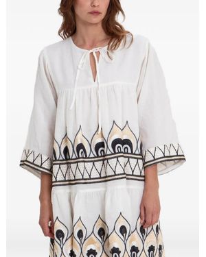 Greek Archaic Kori Embroidered Dress - White