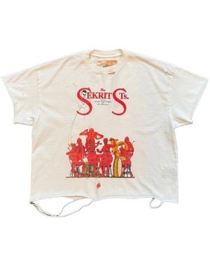 SEKRIT Distressed Graphic-Print T-Shirt - White