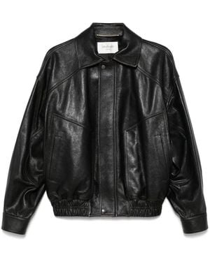 Saint Laurent Leather Bomber Jacket - Black