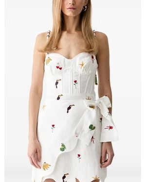 FARM Rio Vestido Corto Cool Day Bordado - Blanco