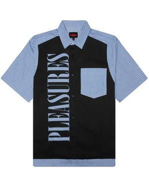 Pleasures Logo-Print Striped Shirt - Blue