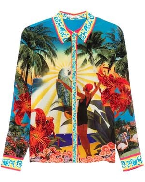 Alice + Olivia Willa Zijden Blouse Met Tropische Print - Groen