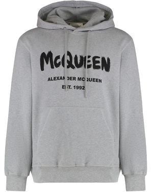 McQueen Contrasting Logo Cotton Hoodie - Gray