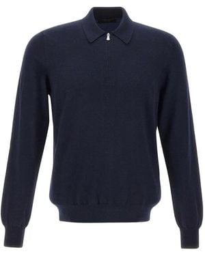 Gran Sasso Half-Zip Long-Sleeve Polo Shirt - Blue