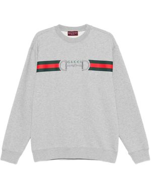 Gucci Gestreepte Sweater Met Ronde Hals En Logo - Grijs