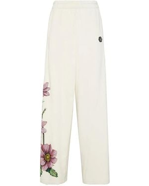 Philipp Plein Floral Embroidered Trousers - White