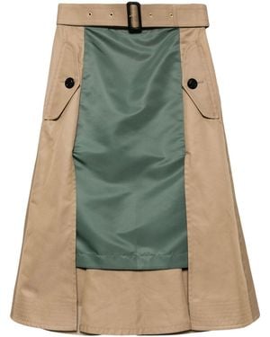 Sacai Asymmetric Twill Panelled A-Line Skirt - Green