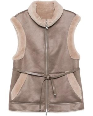 Urbancode Fur-Trimmed Zip-Front Vest - Brown