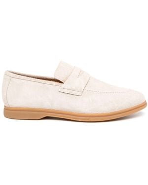 Eleventy Perforated Suede Penny Loafers - Natural