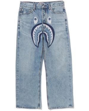 A Bathing Ape Shark-Motif Straight-Leg Jeans - Blue