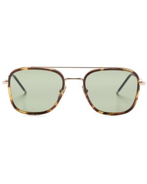 Thom Browne Tortoiseshell-Detailed Pilot-Frame Sunglasses - Brown