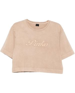 Pinko Suzanna Logo-Embroidered T-Shirt - Natural