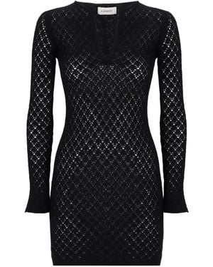 Laneus Open-Knit V-Neck Mini Dress - Black