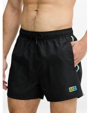 EA7 Logo-Patch Drawstring Swim Shorts - Black