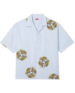 KENZO Tiger-Print Striped Shirt - Blue