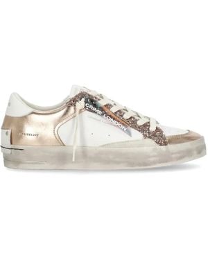 Crime London Baskets À Empiècements En Cuir Sk8 Deluxe À Paillettes - White