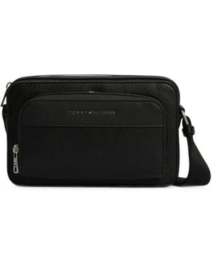 Tommy Hilfiger Logo-Plaque Pebbled Messenger Bag - Black
