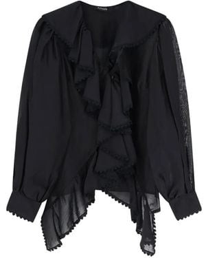 ACTUALEE Embroidered Ruffled Shirt - Black