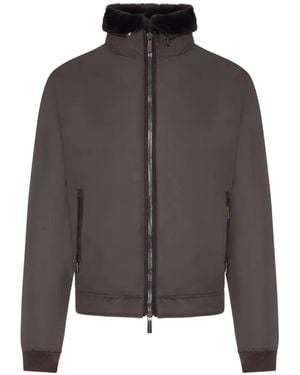 Moorer Shearling-Collar Zip-Up Jacket - Gray