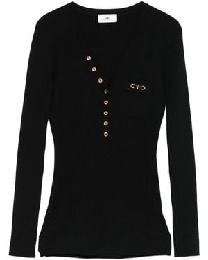 Elisabetta Franchi Logo-Detail Long-Sleeved Top - Black