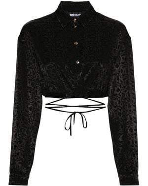 Just Cavalli Monogram Jacquard Cropped Blouse - Black