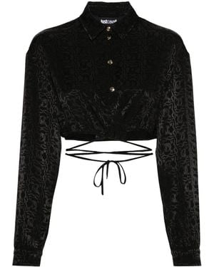 Just Cavalli Monogram Jacquard Cropped Blouse - Black